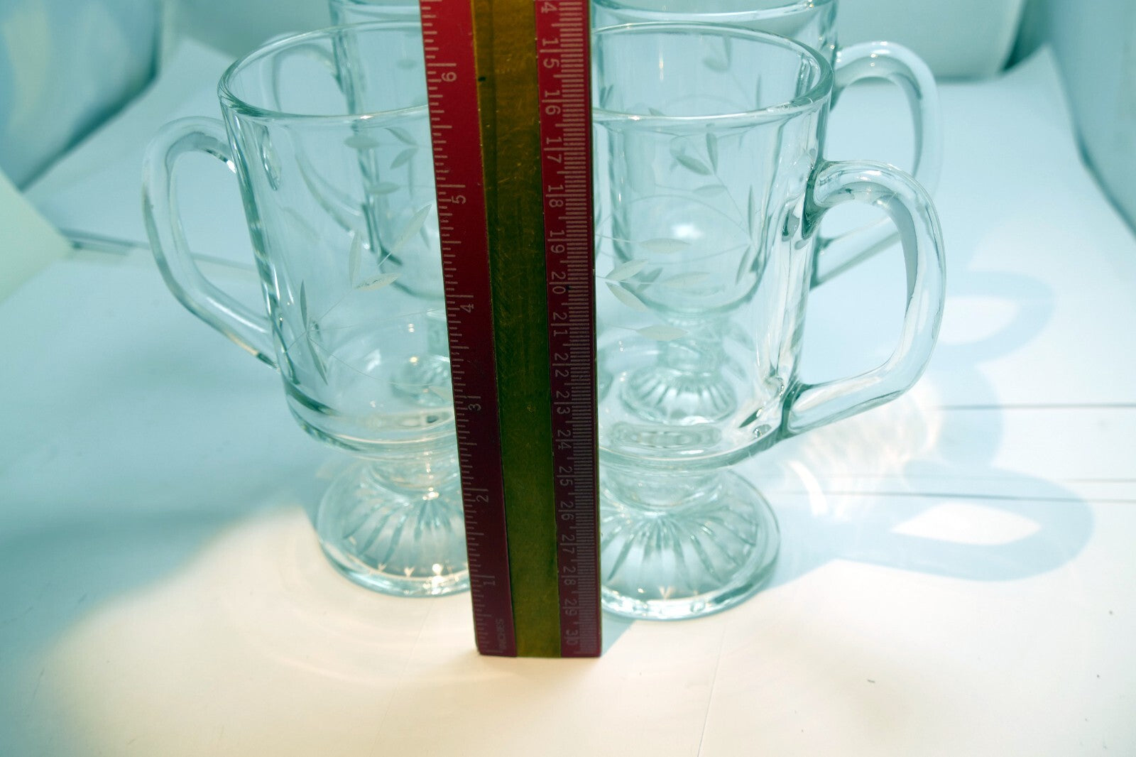 Princess House Heritage Irish Coffee Mugs handled glasses 4 etched footed #504