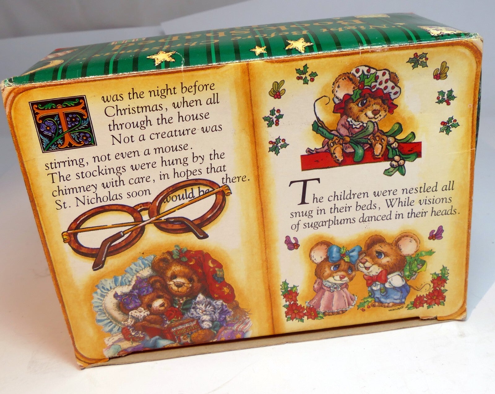 "night before christmas" book shaped tin with box mouse sleep   boxed