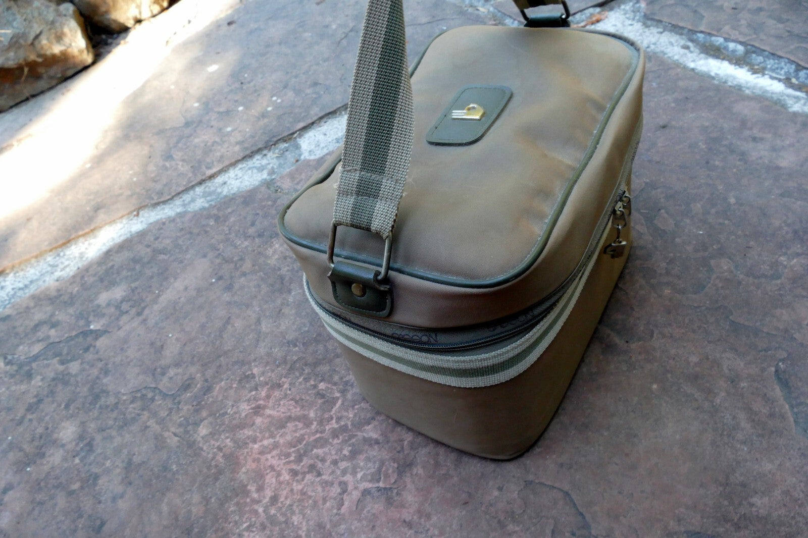 New York Sasson Paris purse Case khaki shoulder travel bag 7X7X12" Vintage