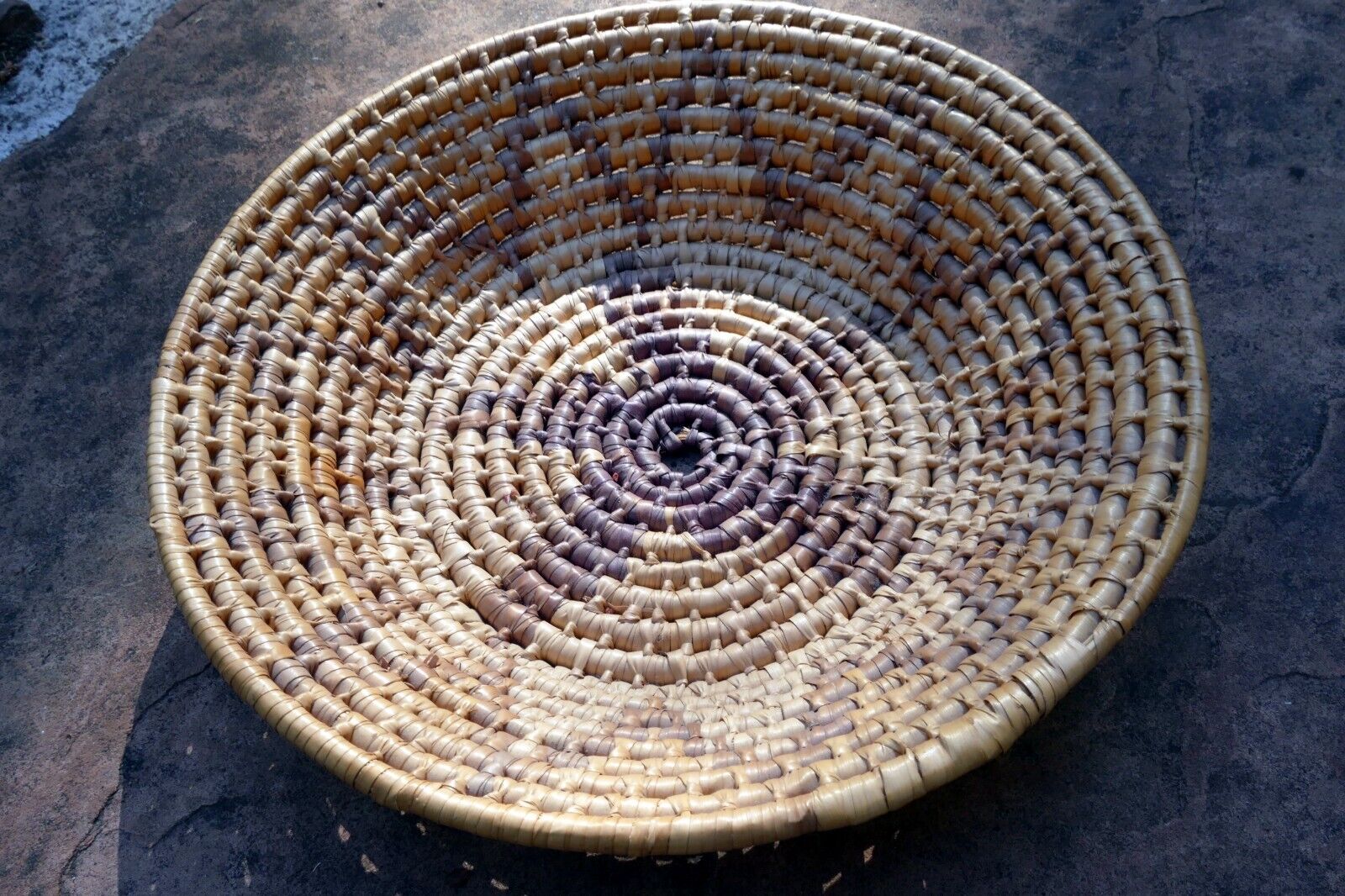 10" Basket Bowl Handwoven Natural Sea Grass Woven Boho Tribal star pattern