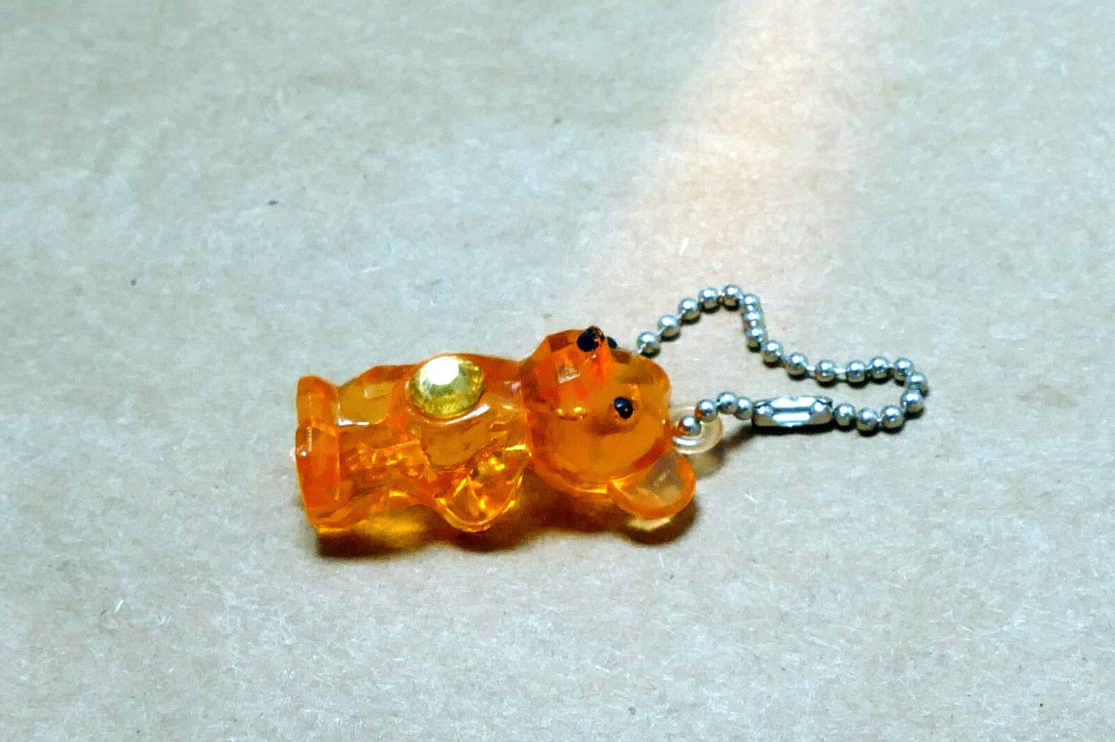 Hard Plastic Pink Bear Yellow/Gold Jewel on Belly Keychain 2"