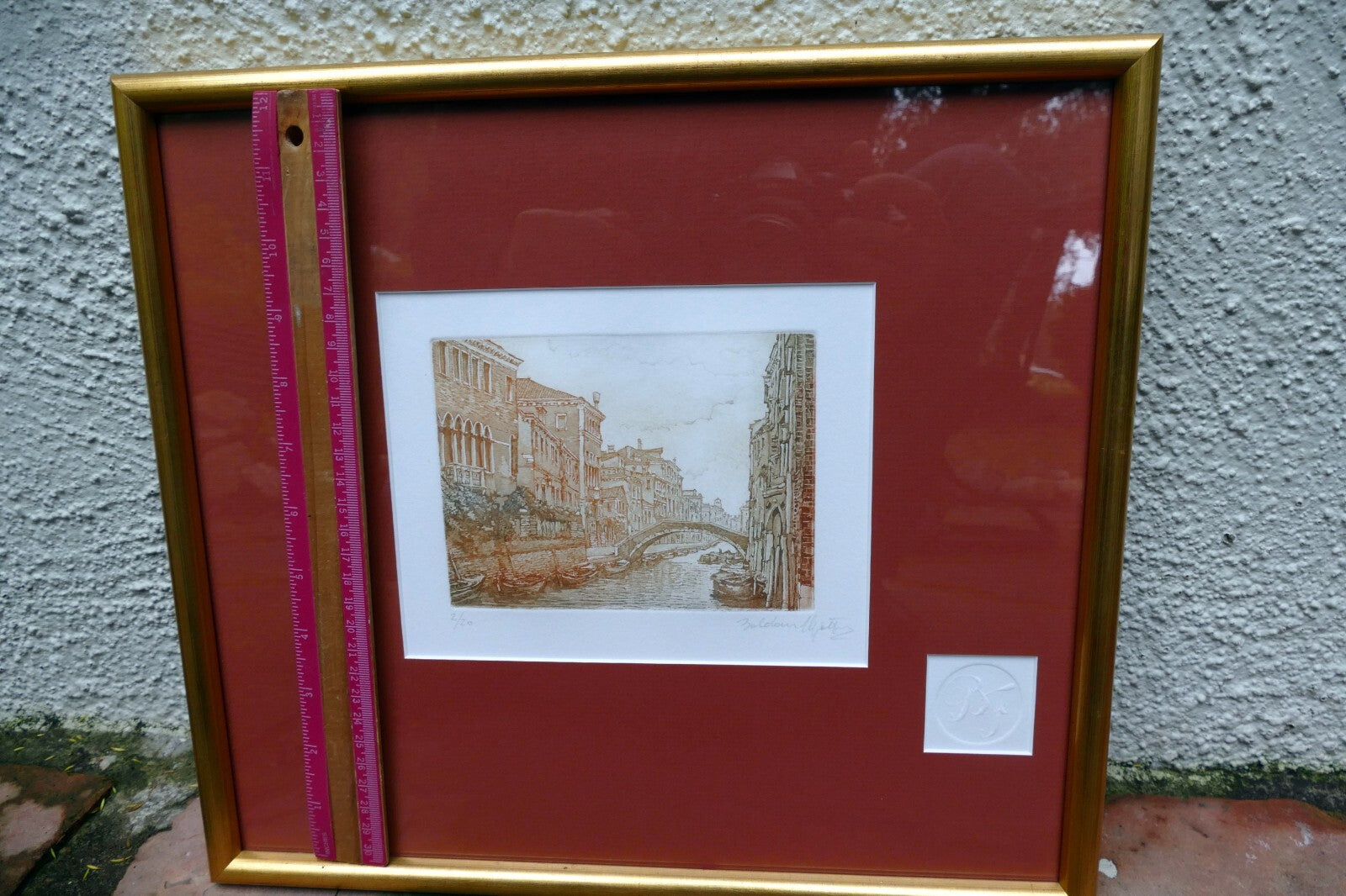 Etching Canal in Venice Pencil Signed matted framed by  B Fe Zaldour