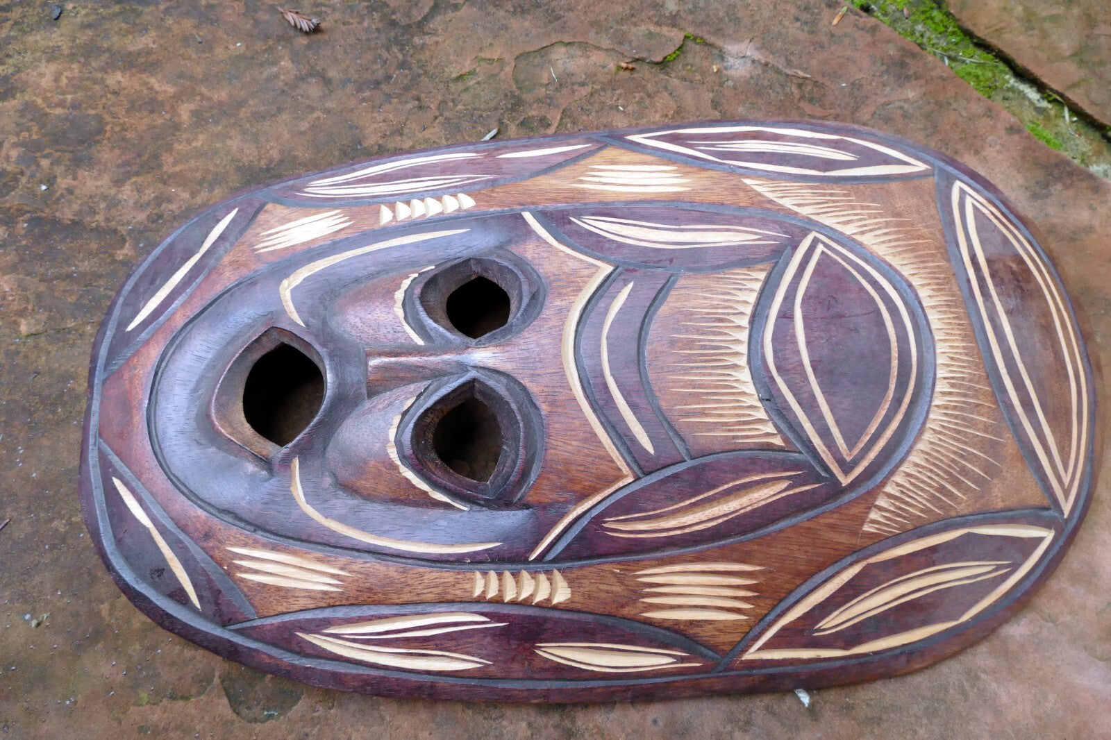 African Tribal Mask Hand Carved 18" Tall multi-tone Makonde Initiation large