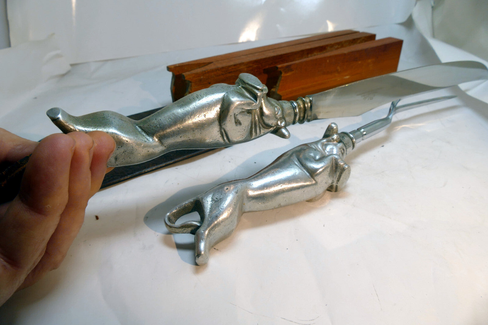 Carving Set Charging Bull Meat Knife Fork w/ Holder made in Sheffield England