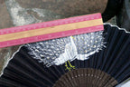 Japanese Hand FOLDING FAN, Peacock Bird Bamboo Black and White 12"