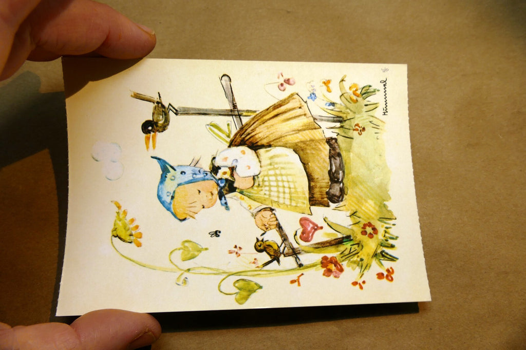 Hummel Charity Girl with birds  Postcard W. Germany Art - Unposted - mint