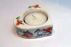 USED Tealight Candle holder with Lily Floral design HEART Shaped