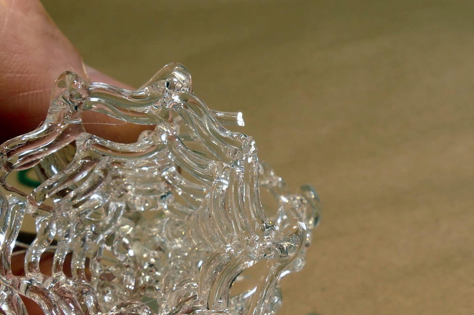 Spun Glass clear 2.5" hanging ornament angel with trumpet