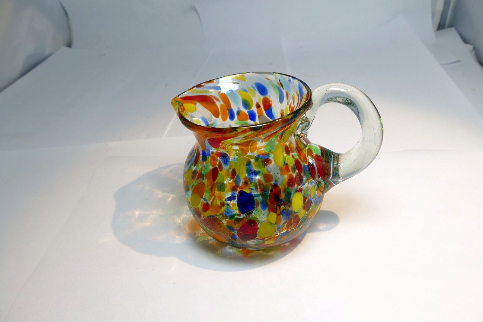 PITCHER LIGHT BLU Yellow GLASS MIX COLORS GLASS Creamer Murano Italy
