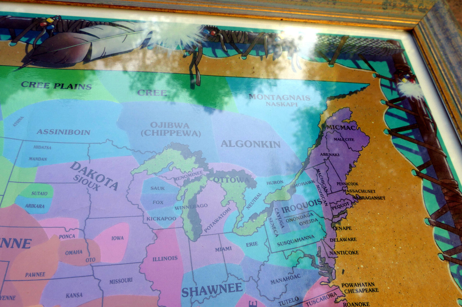 LARGE FRAMED TRIBES OF THE NaTIVE AMERICAN NATION PICTORIAL MAP Cherokee 1989