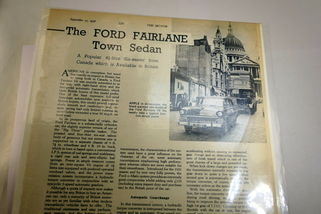 Ford 1956 fairlane town sedan magazine clippings advertisement ad the motor