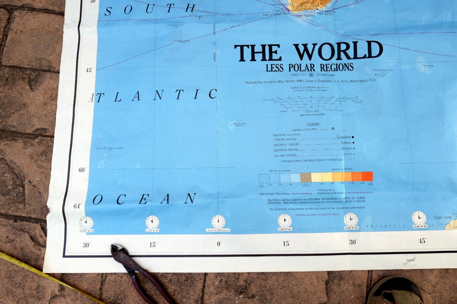 South Africa S. Atlantic OCEAN - 40X56" extra Large MAP