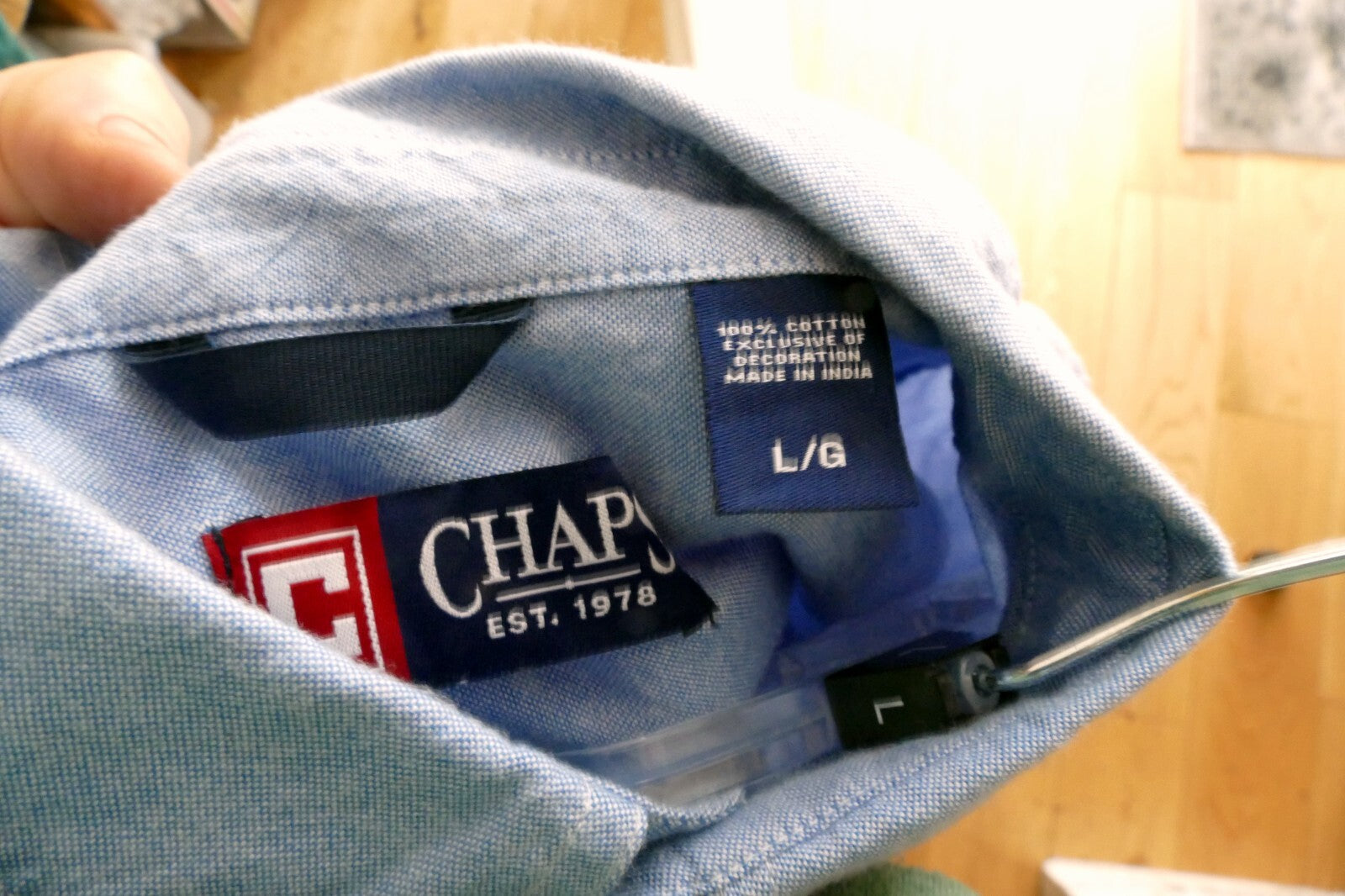 Chaps Denim Jean Shirt Size Large 100% Cotton w/ Crest 90’s- Y2K