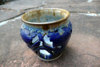 glazed planter Blue with stars 5.5X5.5" small succulent orchid candle holder