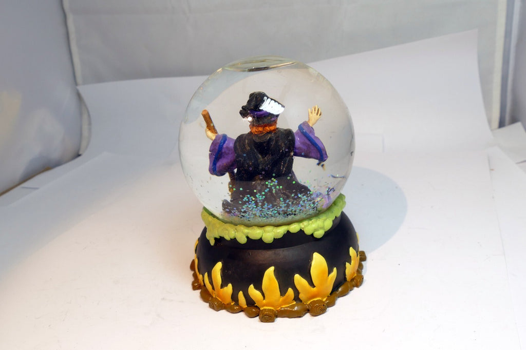 Halloween Snow Water Globe  Ball 3" Witch burning on fire with bats broom