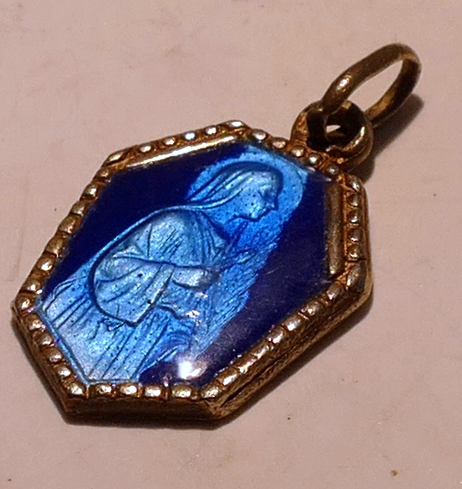 Virgin mary christ pendant charm saint j.b. m. vianney cure d'ars blue enameled
