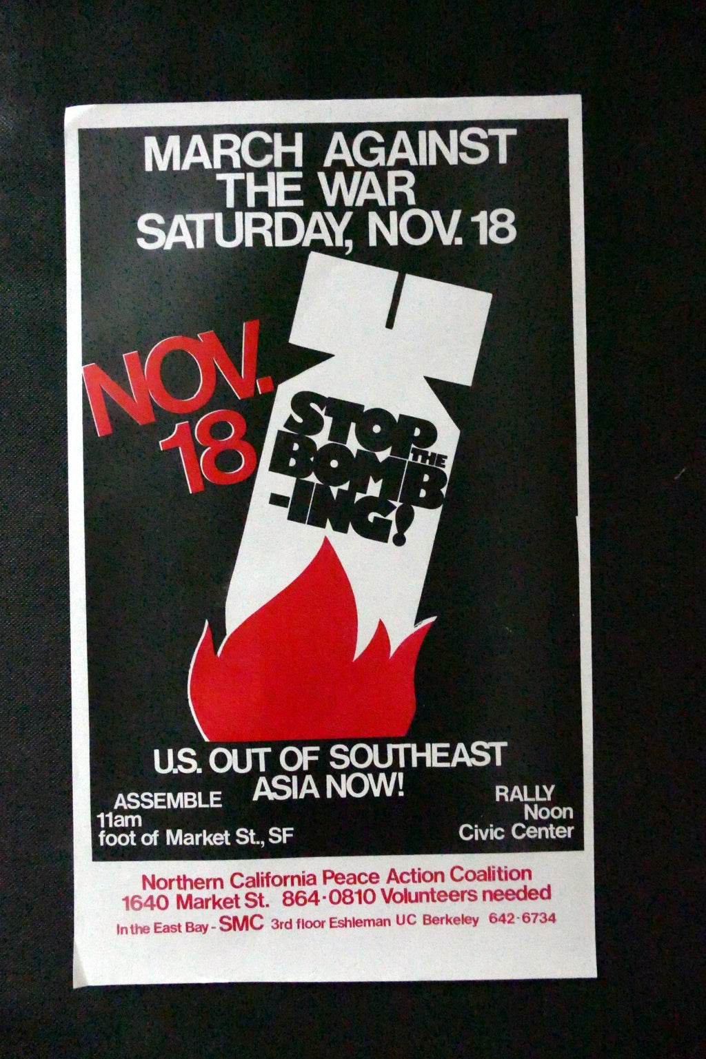 1968 Stop the Bombing! Protest Poster San Francisco USA Vietnam