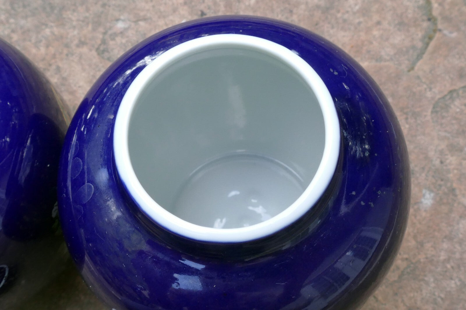 Kutani Ware Cobalt Blue Peacock/Floral Hand Painted Ginger Jar 5.5" tall 2 pack