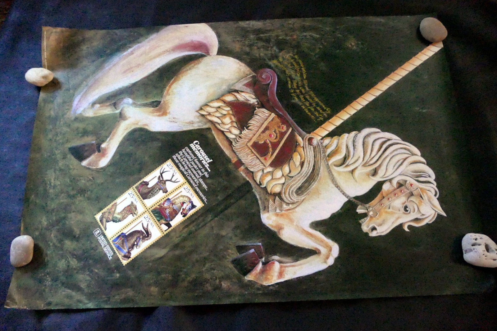 USPS Carousel Memories Horse Pony Stamp Advertisement Poster 1988 Vintage USA