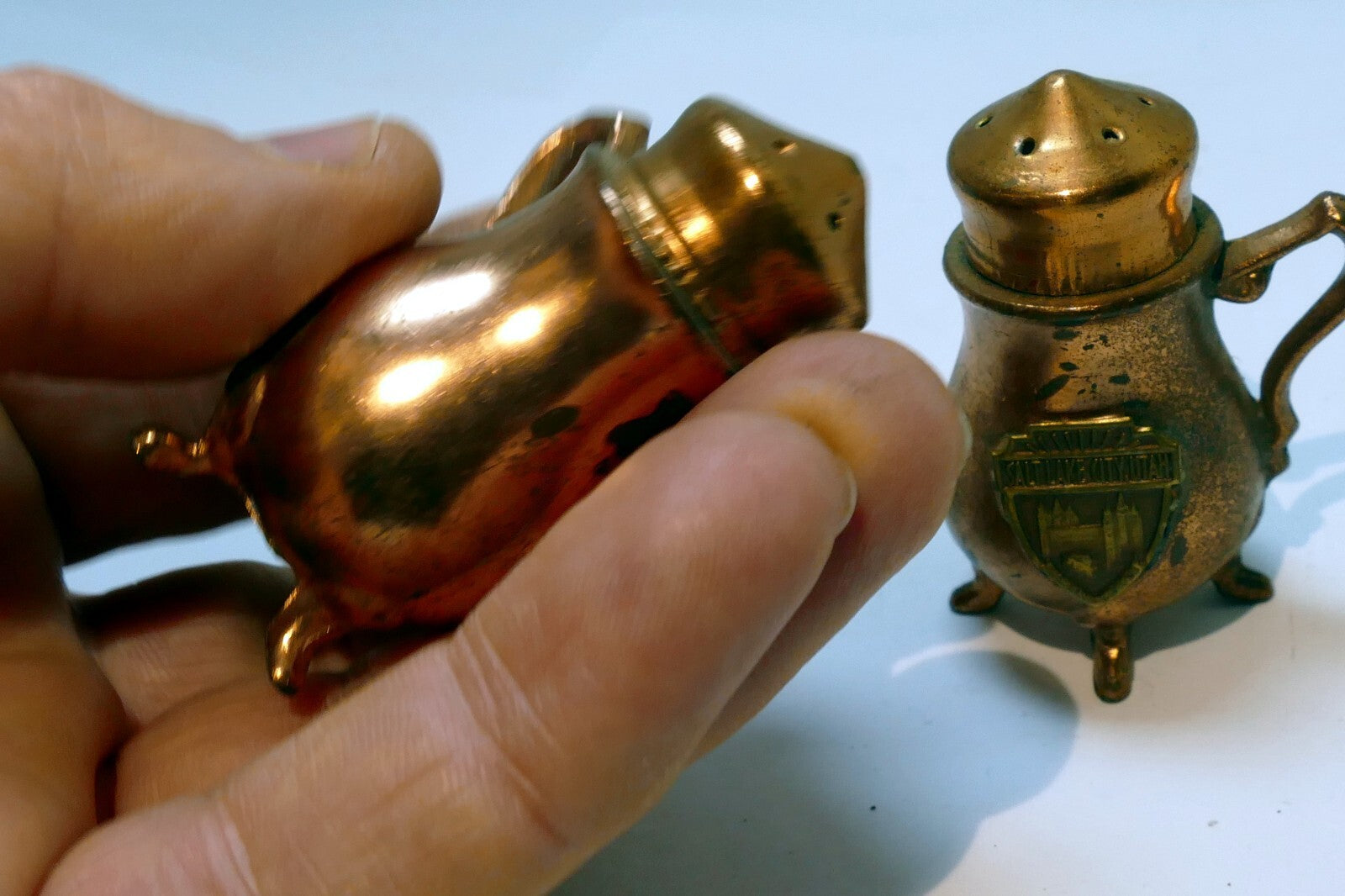 Copper Salt & Pepper Shaker Souvenir Of Salt Lake Temple City Utah USA