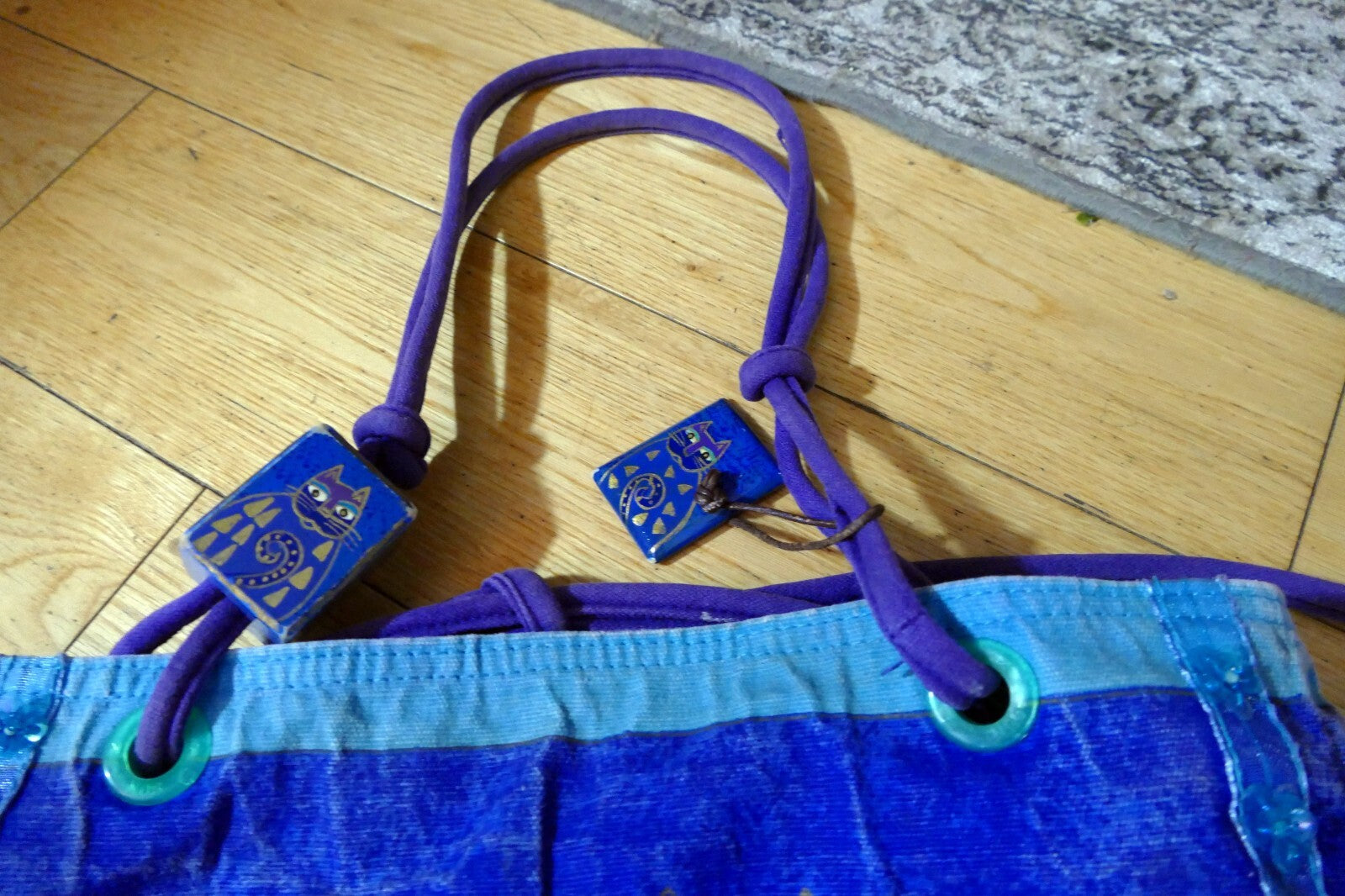 Laurel Burch Shoulder ZIPPER Top Feline Cat Friend metallic Blue Purple Handbag