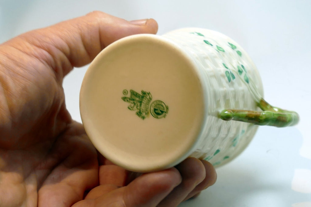 Belleek Ireland Shamrock Basket Weave Coffee Tea Mug Cup  Ivory china