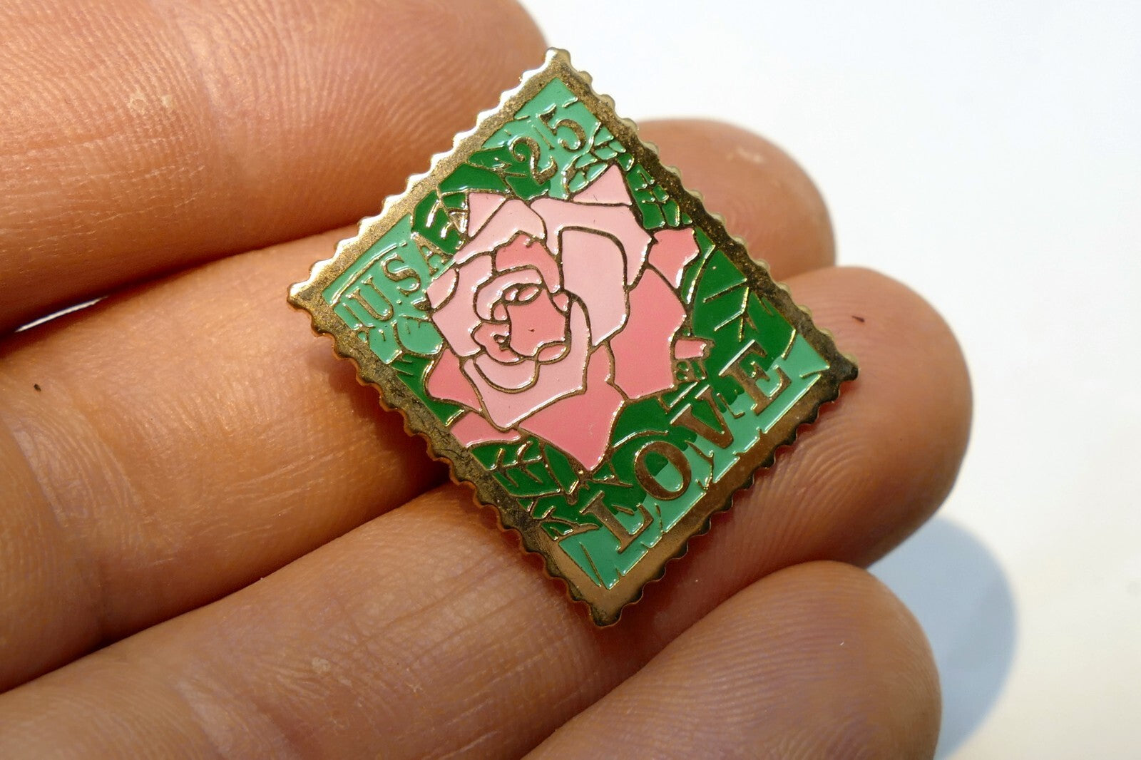 USPS Love Series (Love Birds) 25c US Stamp Collectible Rose Enamel Pin - MINT
