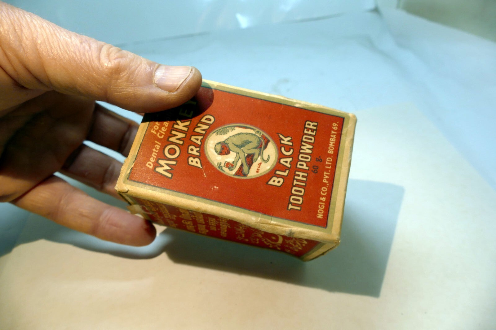 Empty Box Monkey Brand Black Tooth Powder Sealed Advertising NOS Bombay 1969