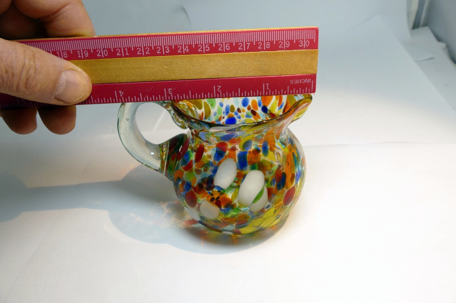 PITCHER LIGHT BLU Yellow GLASS MIX COLORS GLASS Creamer Murano Italy