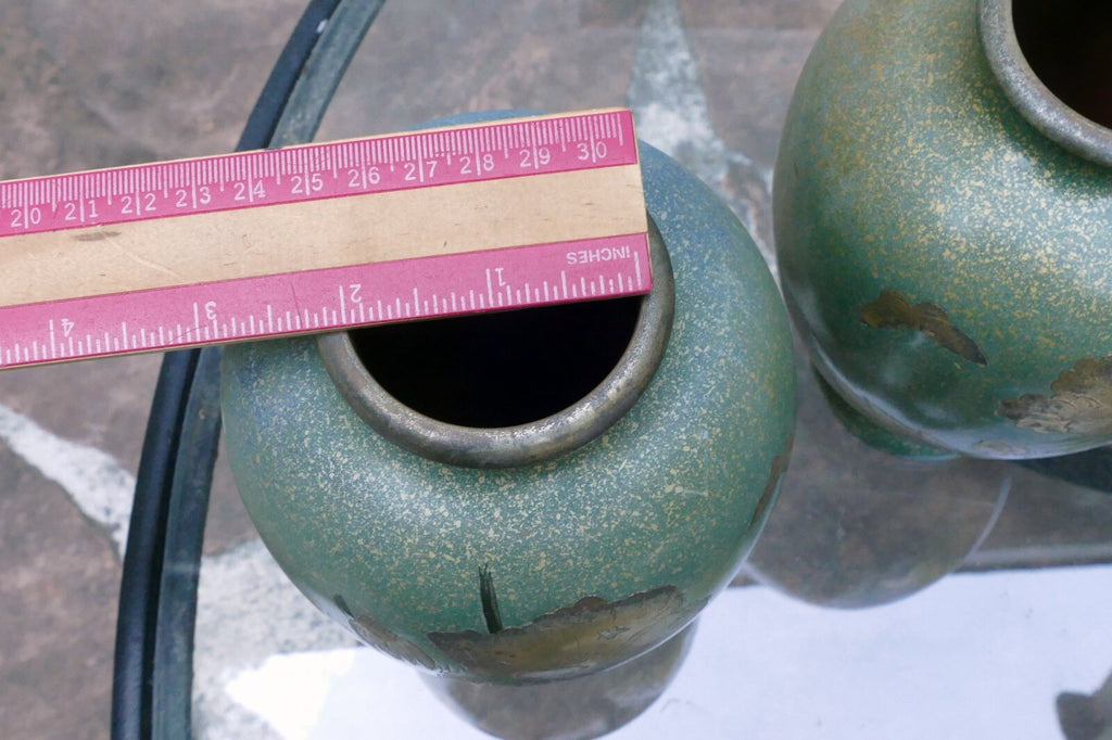 Pair Of Antique Japanese Brass Vases set of two mixed metal