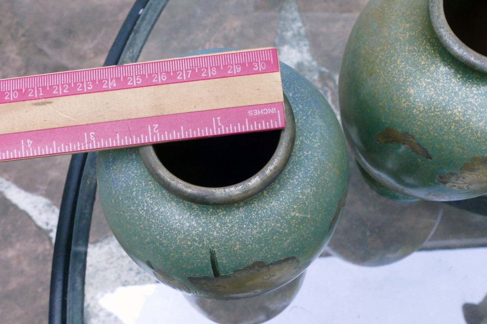 Pair Of Antique Japanese Brass Vases set of two mixed metal