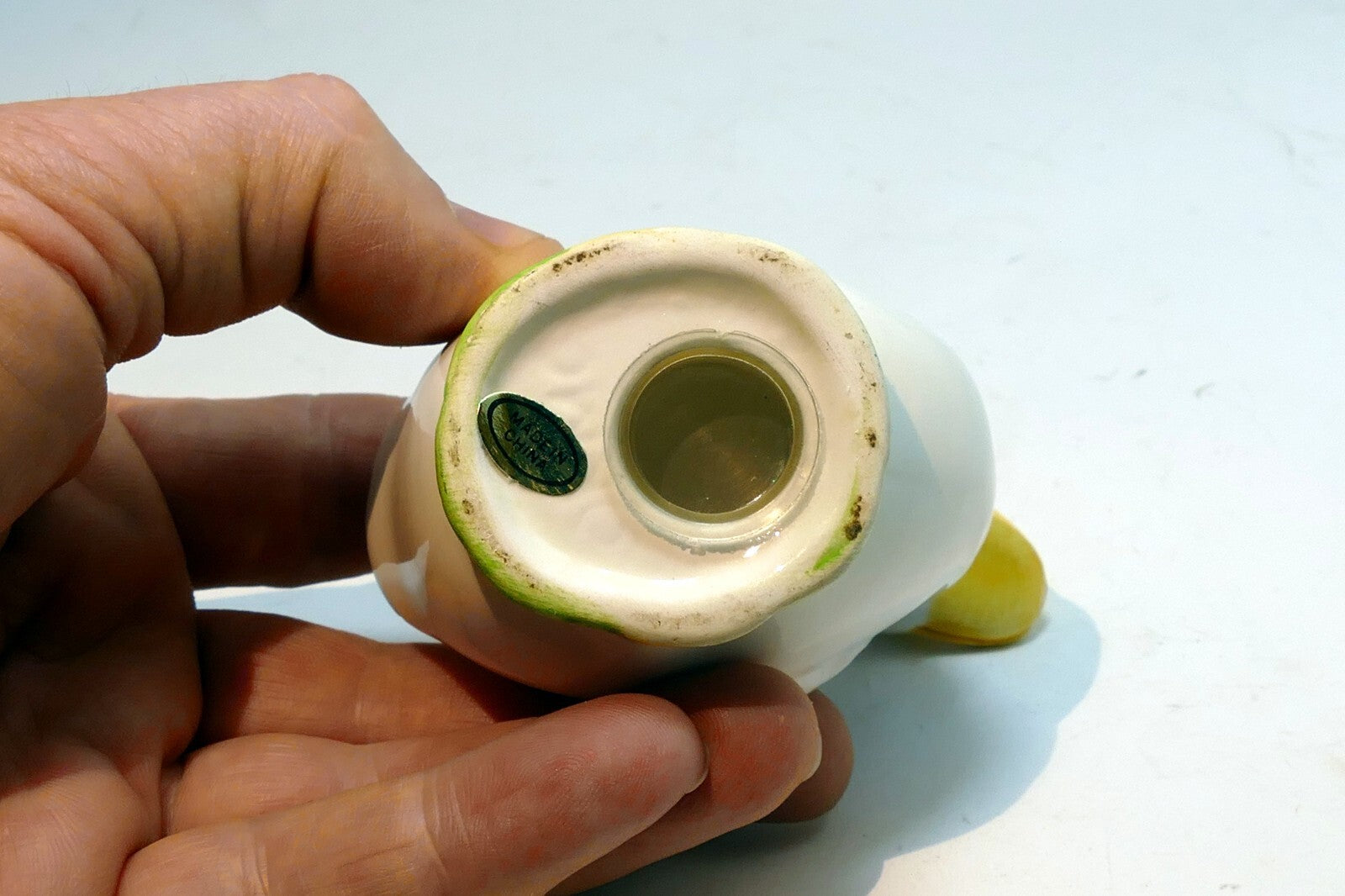 Salt Shaker White Goose Duck Blue Ribbon Ceramic Pre-owned