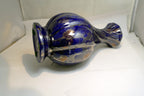 Blue Luster  Vase With Gold Oil Spot Design Glass 10" high Vase