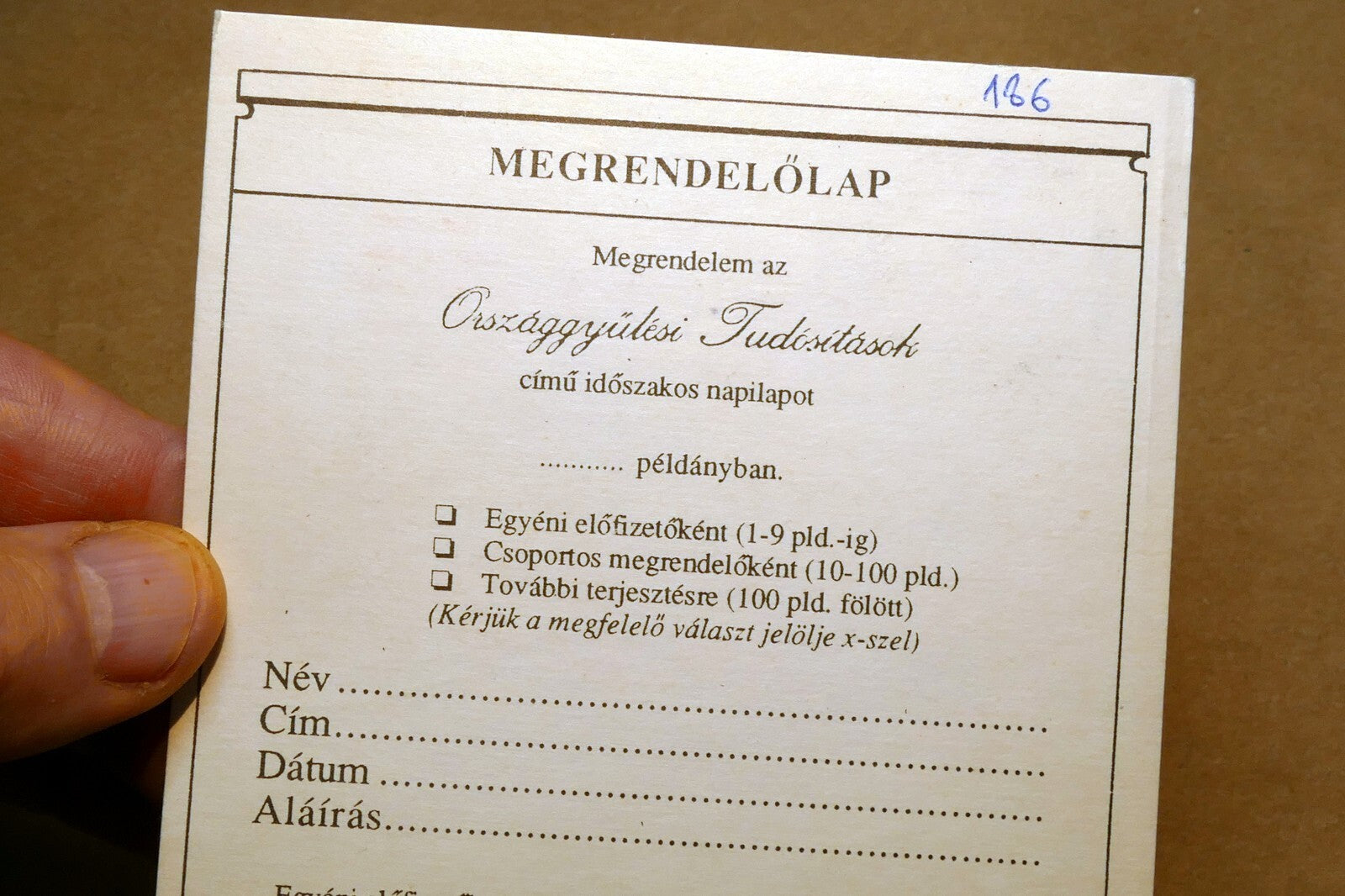 Megrendelolap order form Magyar  Postcard