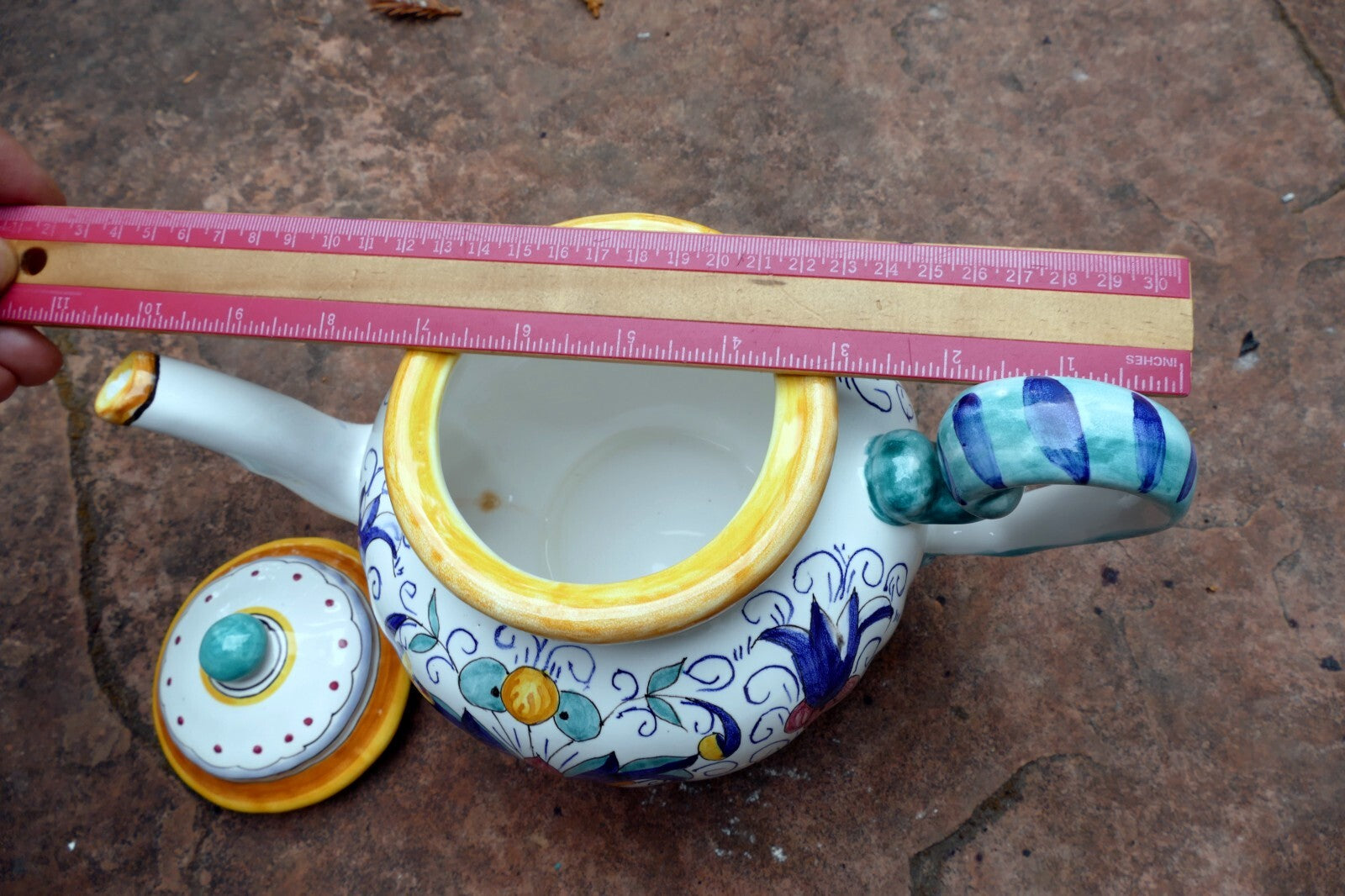 Splendor of Florence Floral Teapot Hand Painted 7” X 11” 7” Holds 5 Cups - Italy