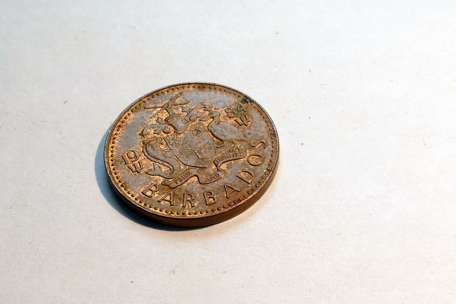1984  BARBADOS ONE CENT TRIDENT BRONZE