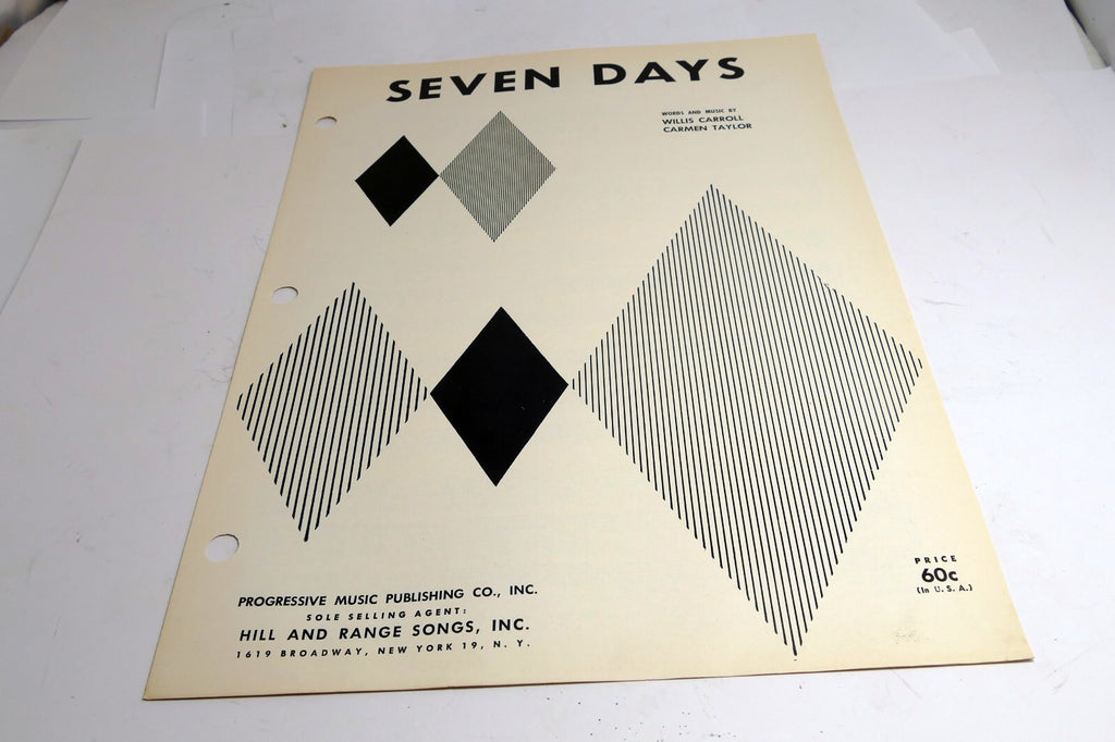 Seven Days Willis Carroll Carmen Taylor  1956 Sheet Music