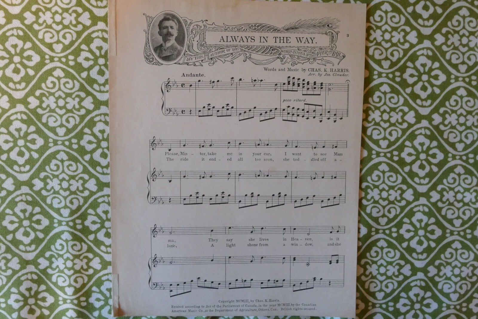 Always in the way, sheet music 1903, by chas. k. harris