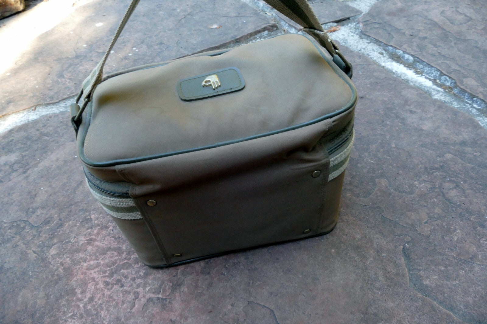 New York Sasson Paris purse Case khaki shoulder travel bag 7X7X12" Vintage