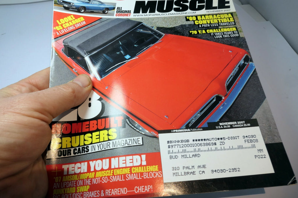 MOPAR Muscle Magazine November 2007 '69 Barracuda Convertible '70 T/A Challenger