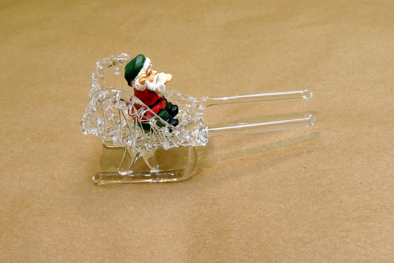 Spun Glass Crystal Christmas Ornament  Sled with Santa Claus (missing dear)