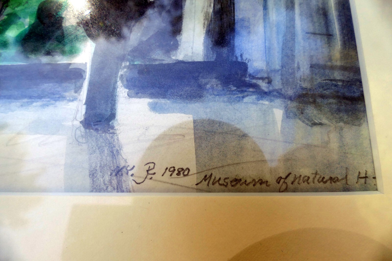 NY Museum of Natural History  original watercolor painting 1980 signed by  J.R.