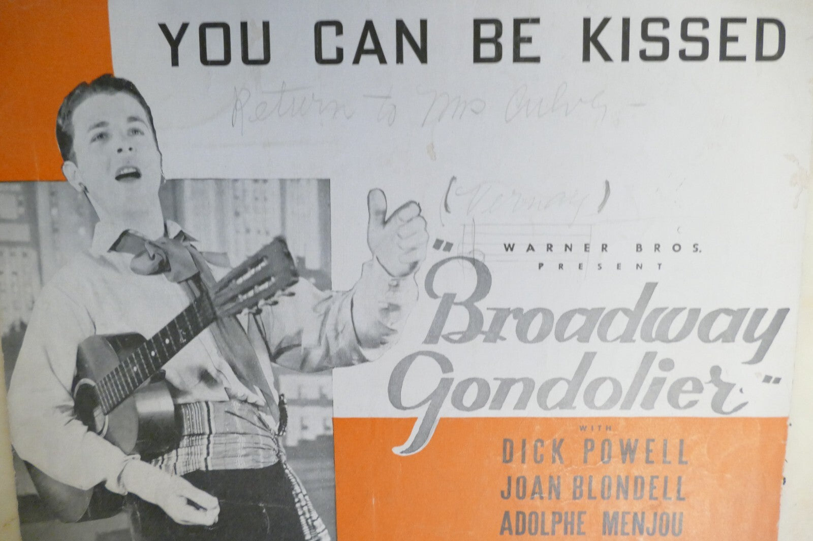 You can be kissed sheet music 1935 by harry warren and al dubin from "broadway gondolier"
