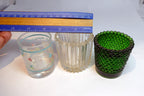 Set of 3 Glass Tealight Candle Holders 2" small beveled frosted Easter bunny