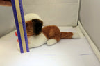 Soft Plush Stuffed Dog 9" brown white red bow vintage Christmas 11"