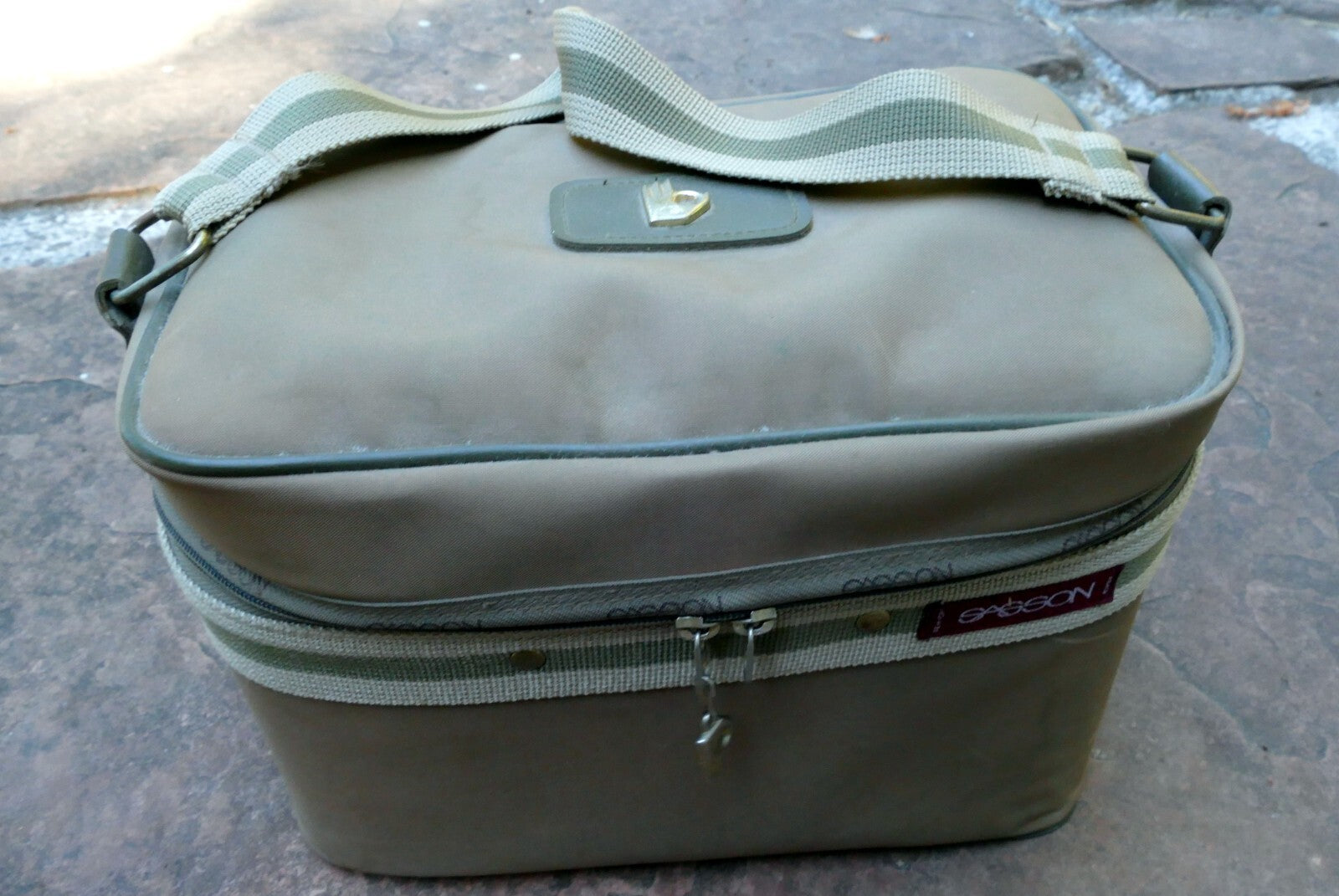 New york sasson paris purse case khaki shoulder travel bag 7x7x12" vintage