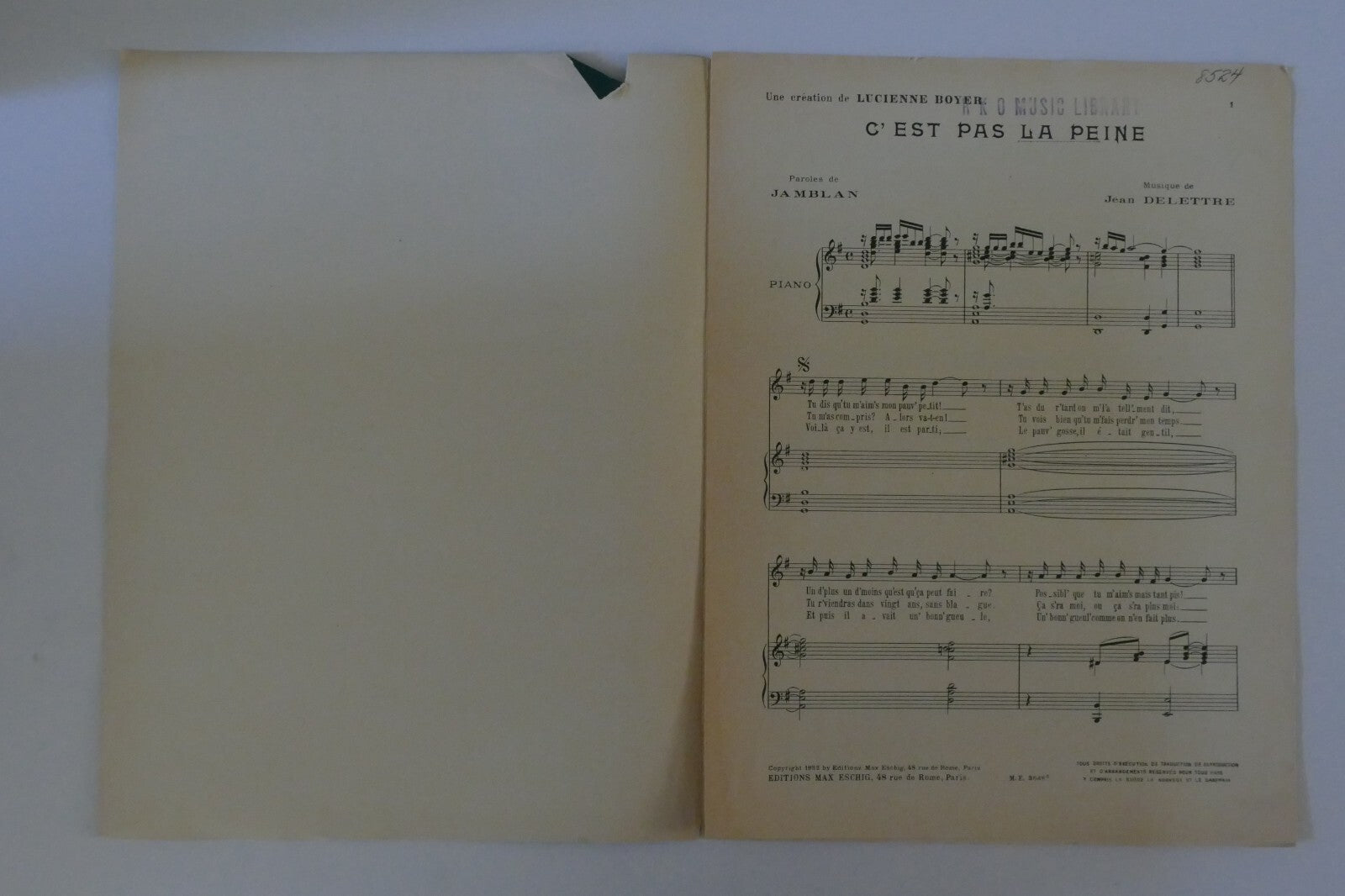 C'est Pas La Peine, 1932, by Jamblan and Jean Delettre, Editions Max Eschig