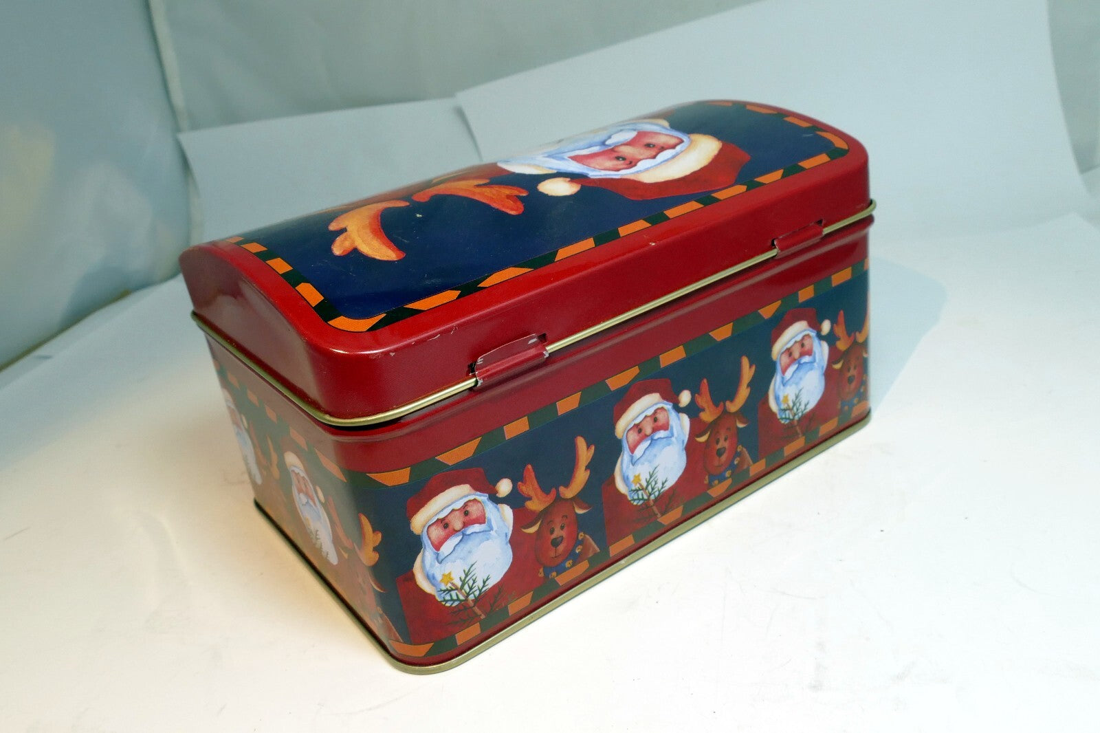 Greenbrier Chocolates Christmas Eve Tin empty container Santa Claus Rudolph Deer