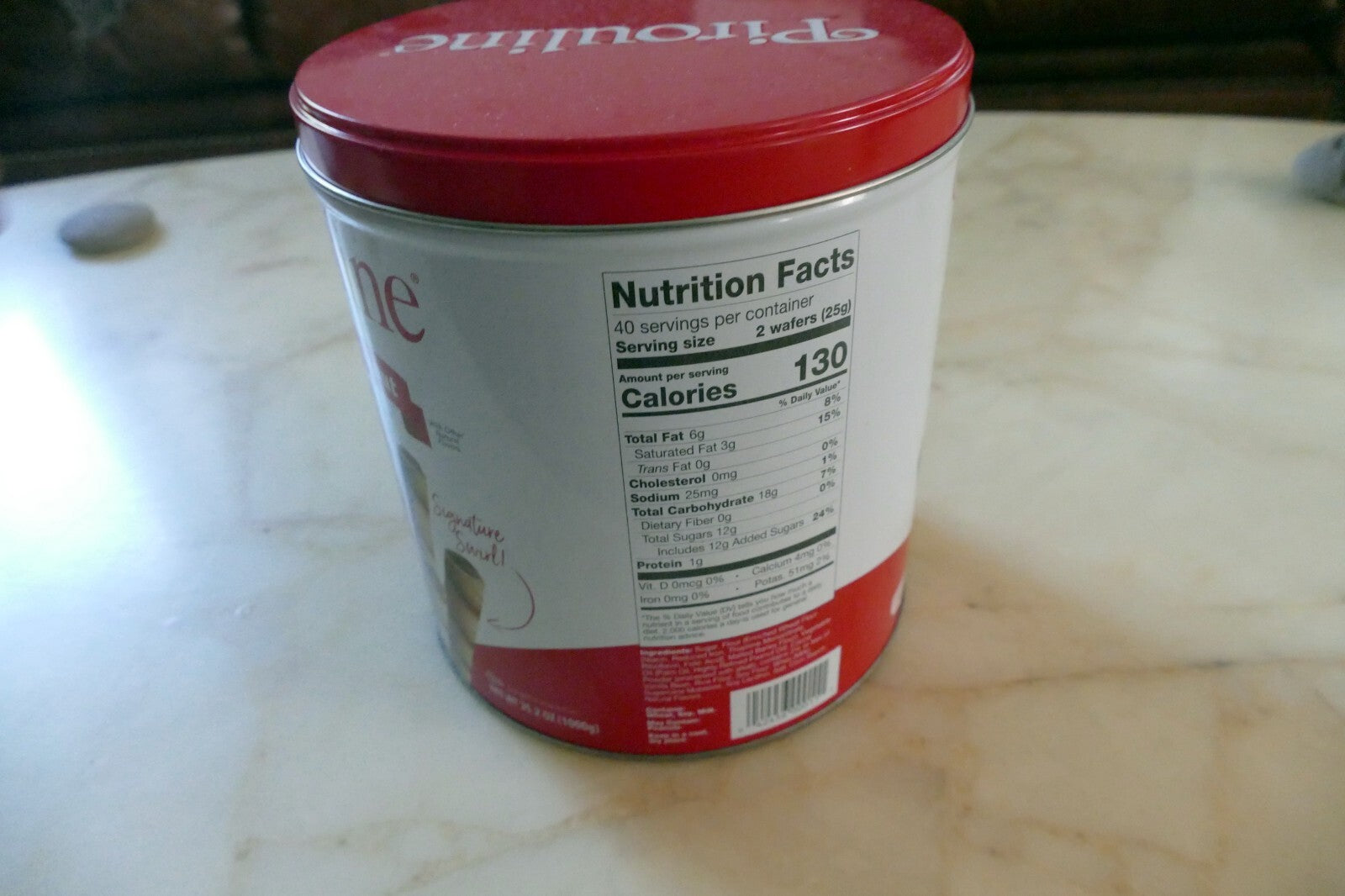 Metal Empty Tin/Container Chocolate Hazelnut wafers Pirouline 6X7" 1 gallon