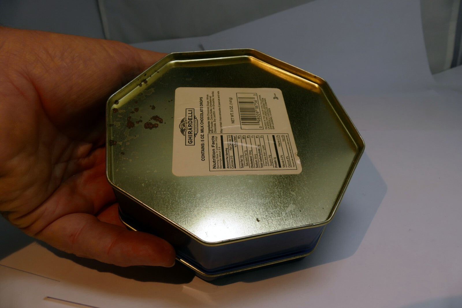 Metal Empty Tin/Container Ghirardelli Milk  Chocolate 5X5 octagonal